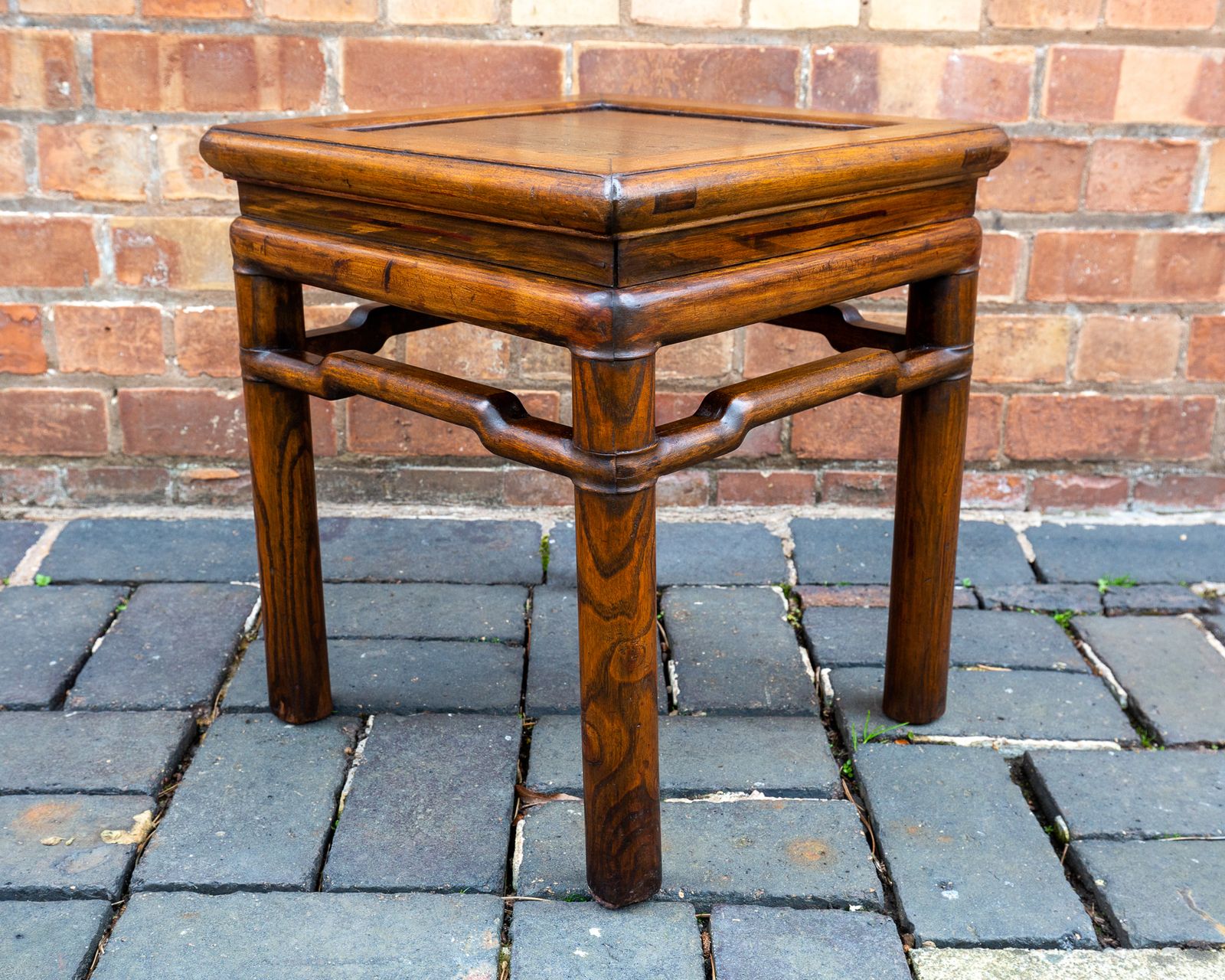 Antique Chinese Square Lamp Table Coffee Side Humpback Shanxi Province 1900 Yumu Northern Elm Wood Qing Dynasty photo vintage