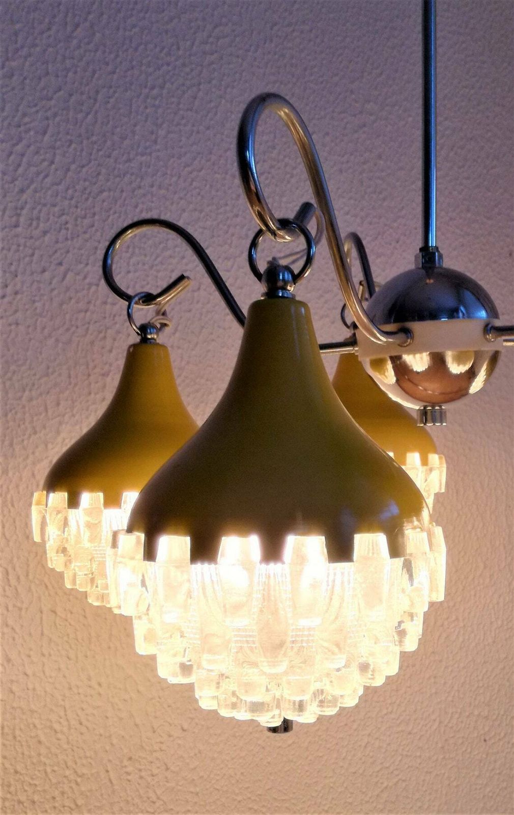 Vintage Teardrop Chandelier  Midcentury Pendant Light  Space Age  Yellow And Silver  Pineapple Shape photo buy