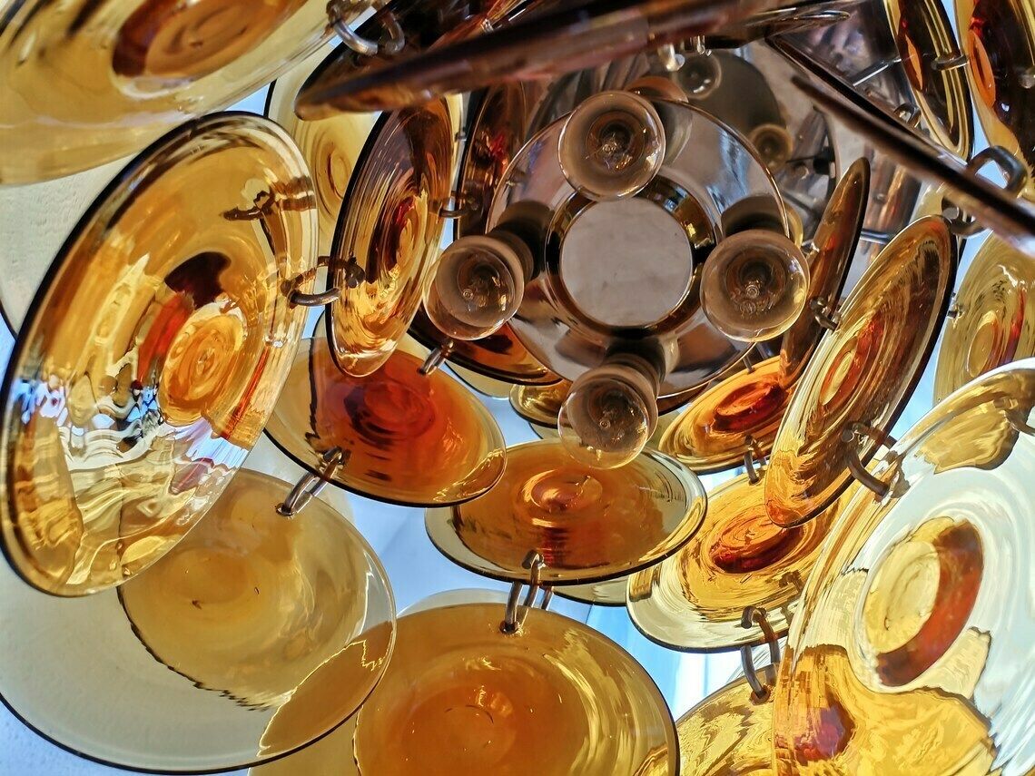 Vintage Murano 48 Discs Chandelier  Gino Vistosi  Space Age  1960s Italy  Mid Century Modern Home photo furniture