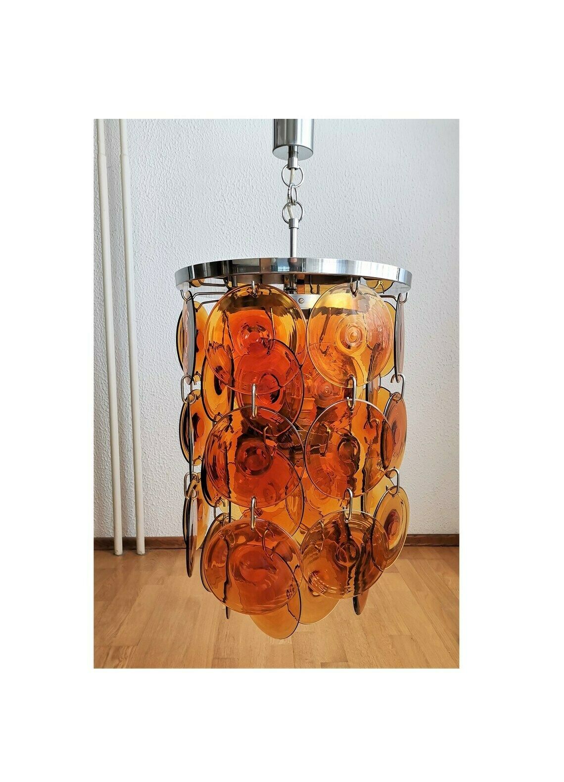 Vintage Murano 48 Discs Chandelier  Gino Vistosi  Space Age  1960s Italy  Mid Century Modern Home