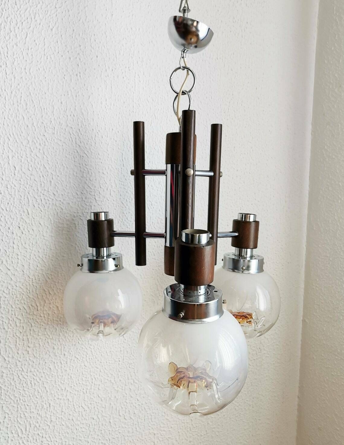 Mazzega 3 Sphere Chandelier / Murano Pendant Light / 60s Italian Design / Mid Century Modern Home photo buy