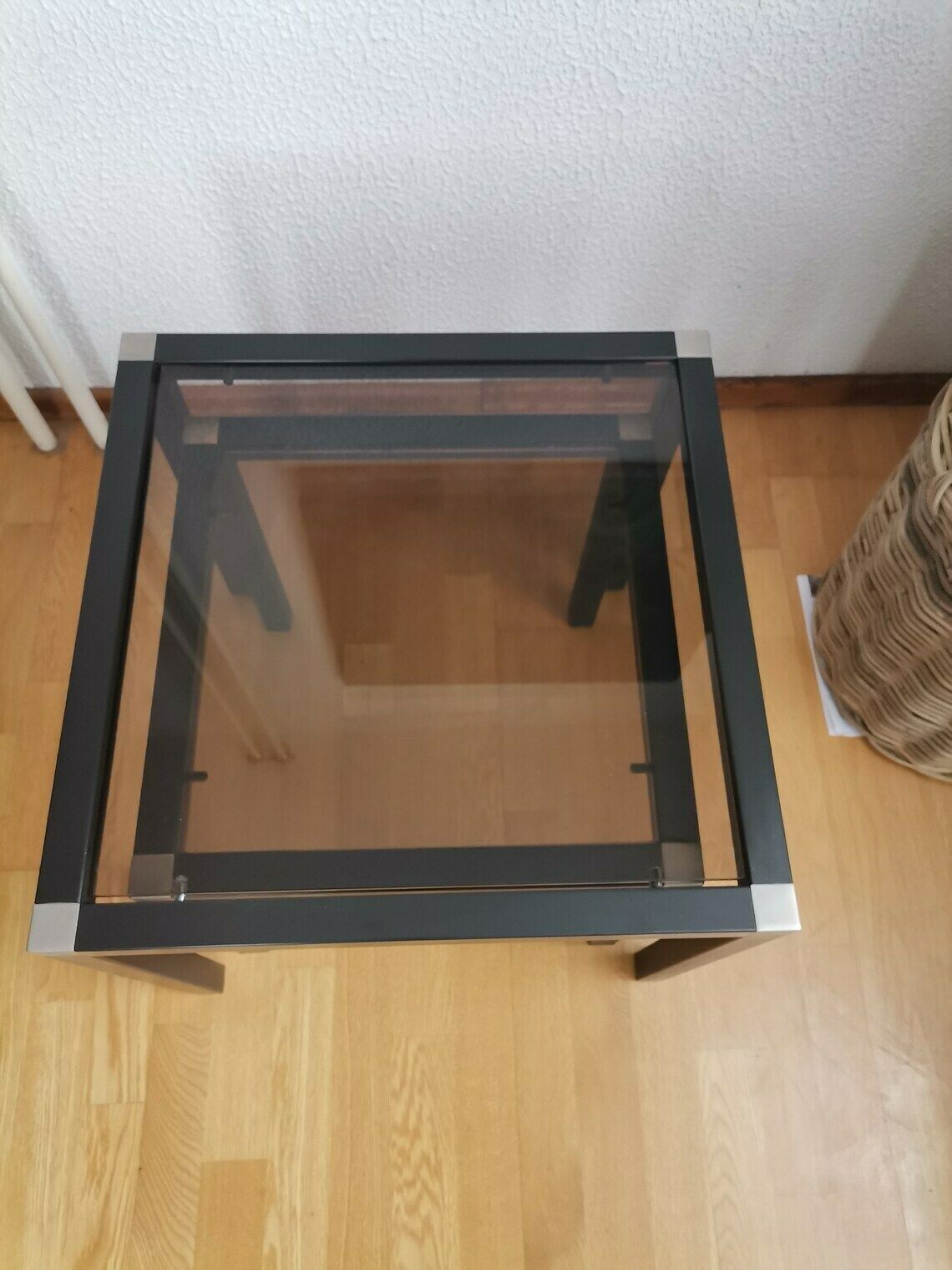 Vintage Nesting Tables / Metal Side Tables With Smoked Glass Tops / Industrial Style Coffee Table photo vinterior