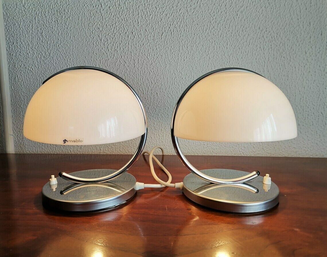 1 Of 2 Mid Century Mushroom Table Lamps / Luigi Massoni For Guzzini/ Space Age Table Lamps Made In Yugoslavia photo for sale