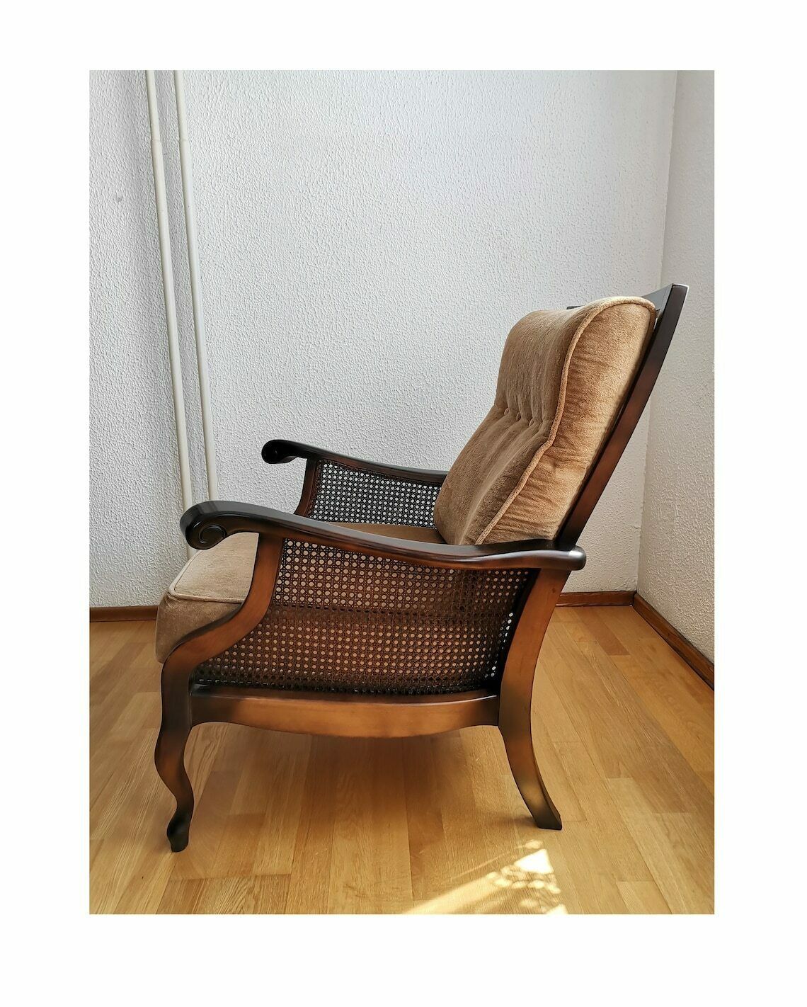 Vintage Regency Style Armchair / 80s Yugoslavia / Upholstered Wicker Armchair / Mid Century Design photo furniture
