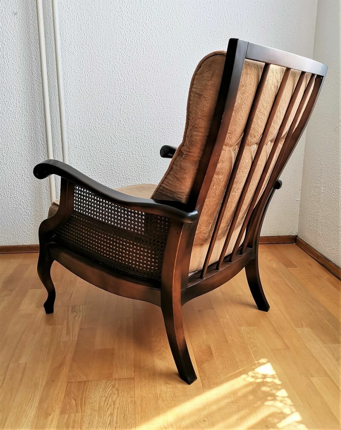 Vintage Regency Style Armchair / 80s Yugoslavia / Upholstered Wicker Armchair / Mid Century Design photo 588.0