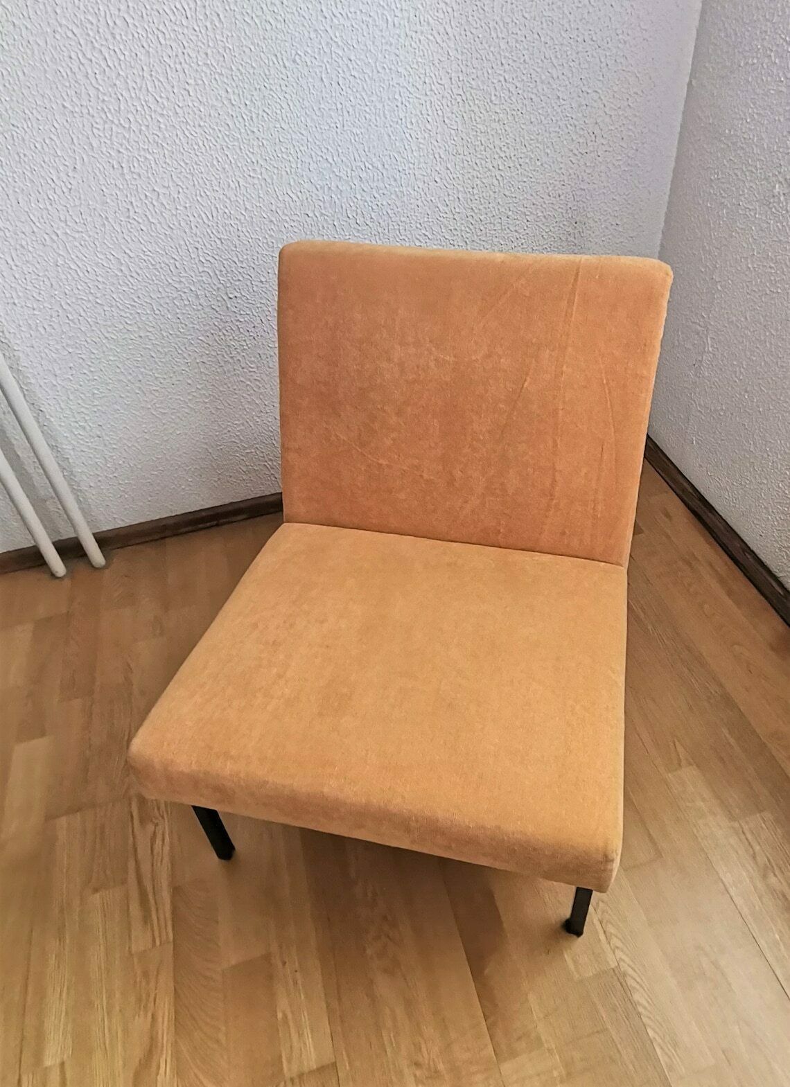 1 Of 4 Vintage Lounge Chairs / Pastel Peach Fabric / Industrial Style Metal Frame / 60s Lounge Chair Or Office Chair photo vinterior