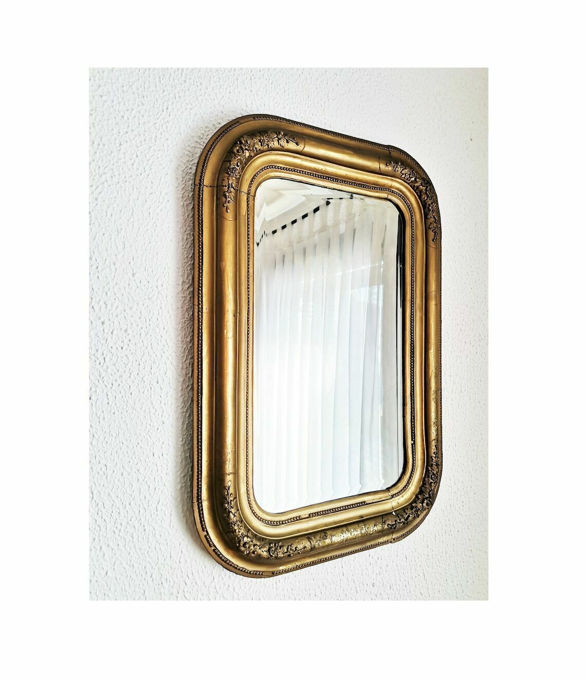 Large Biedermeier Mirror / Framed Gold Mirror / Wood And Gold Paint / 19th Century
