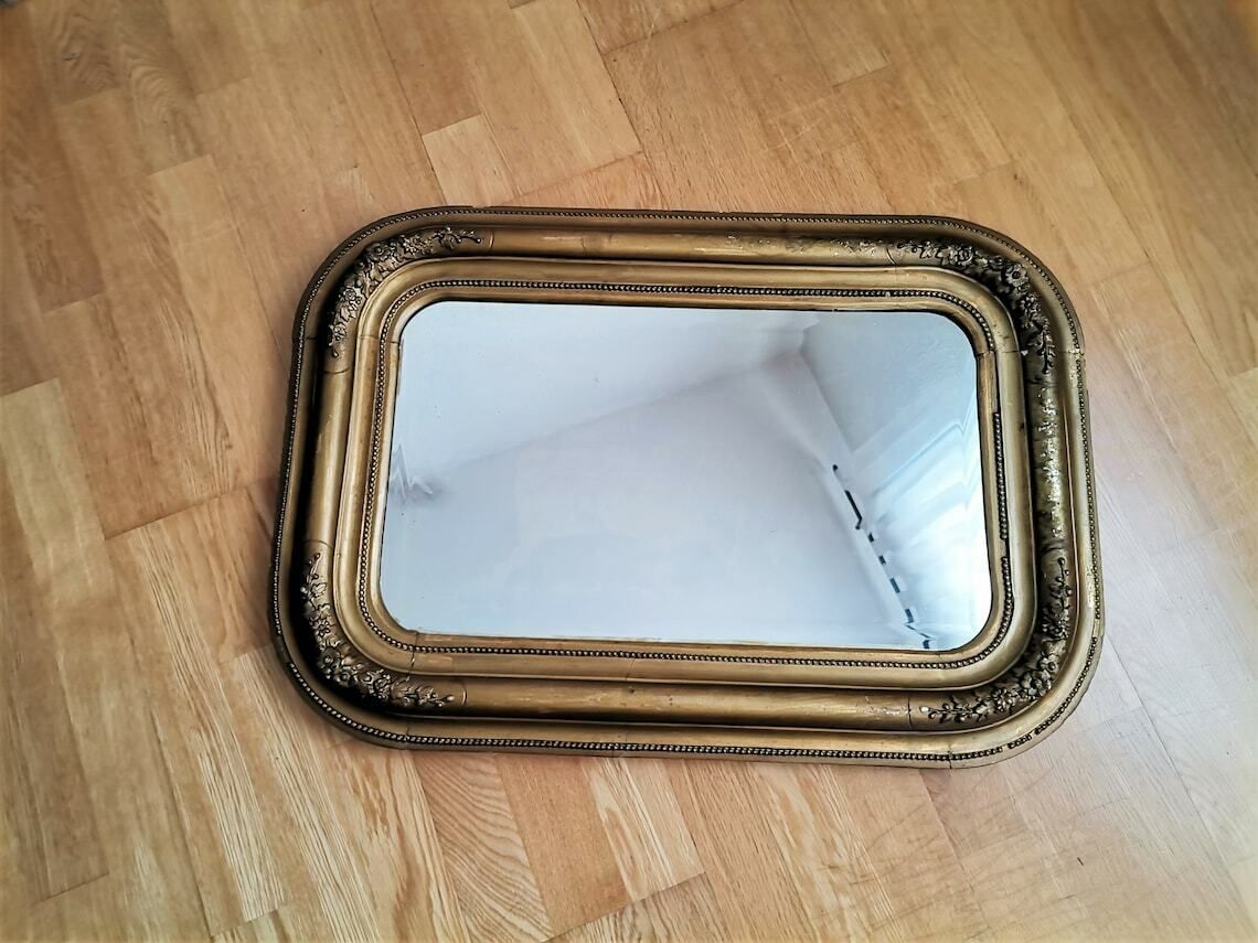 Large Biedermeier Mirror / Framed Gold Mirror / Wood And Gold Paint / 19th Century photo 217.0