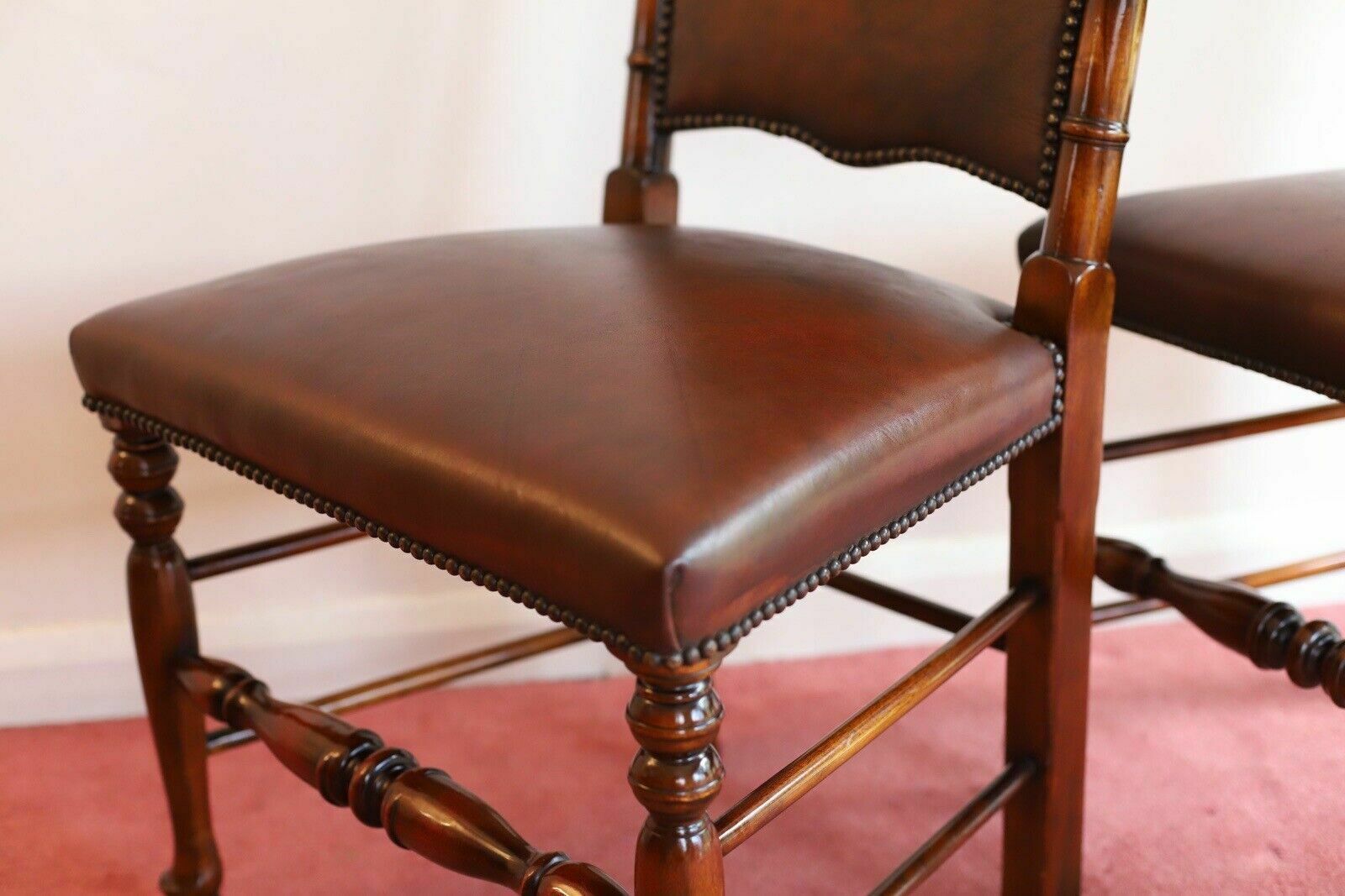 photo furniture Fine Set Of 8 Leather Bamboo Effect Dining Chairs Made By Theodore Alexander