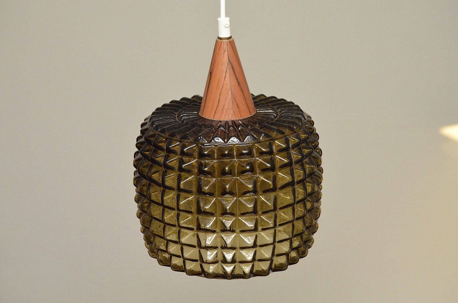 Rare Scandinavian Ceiling Pendant Lamp With Double Shade Glass Attributed To Orrefors, Sweden 1960s photo vinterior