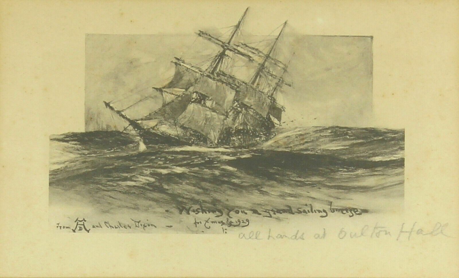 Hand Annotated Print Of A Ship From Charles Dixon Sent To Oulton Hall. photo furniture