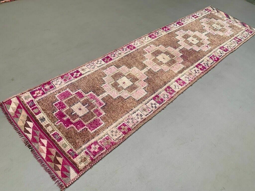 Vintage Turkish Tribal Runner 360x93 Cm Veg Dye Wool Rug Tribal, Handmade photo 835.0