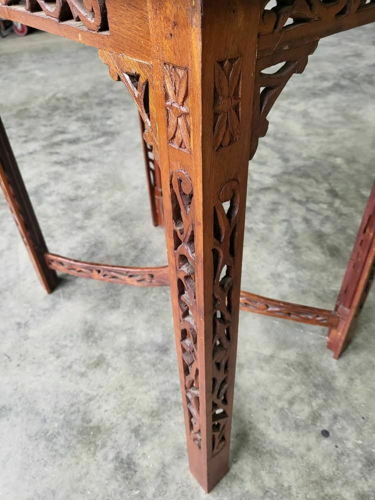 Antique Repro Carved Hall Side End Table Square Legs Fretwork Stretcher photo buy