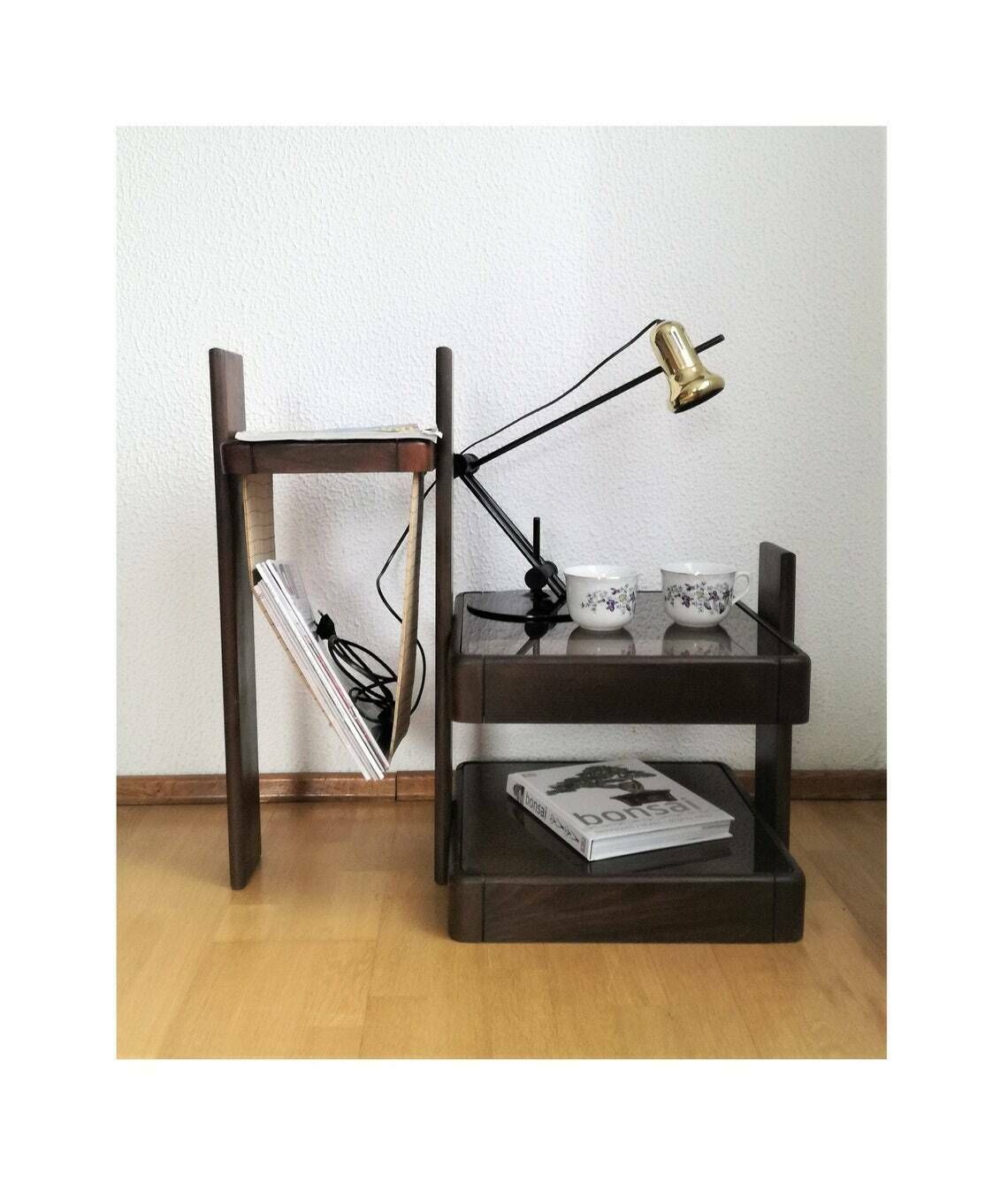Vintage Side Table And Paper Stand / Book Or Plant Shelf / 1960s Yugoslavia / Mid Century Modern Home photo furniture