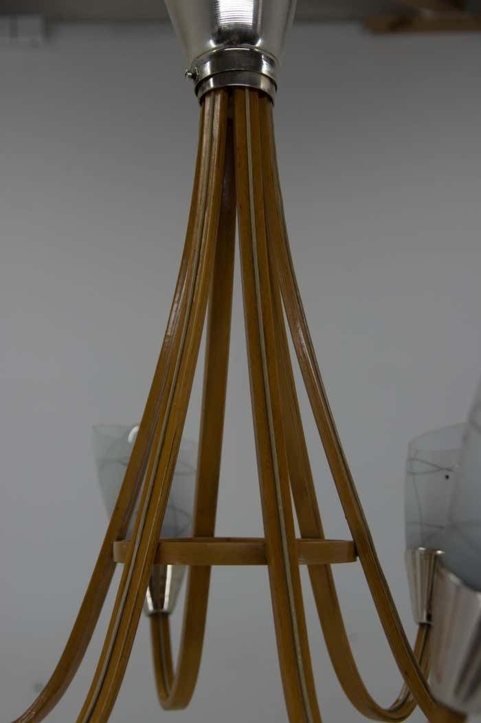 Midcentury Wood & Glass Chandelier By Dřevo Humpolec, 1960s photo buy