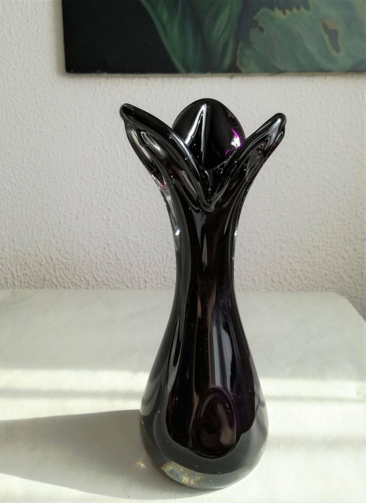 Vintage Vase Dark Violet Colour / Handblown Glass / Flower Petal Top / 80s Yugoslavia photo furniture