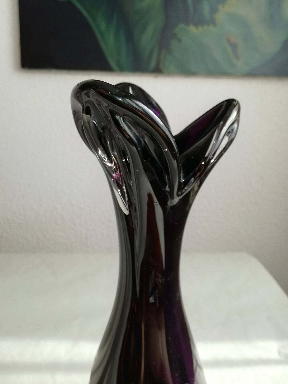 Vintage Vase Dark Violet Colour / Handblown Glass / Flower Petal Top / 80s Yugoslavia photo Home Decor