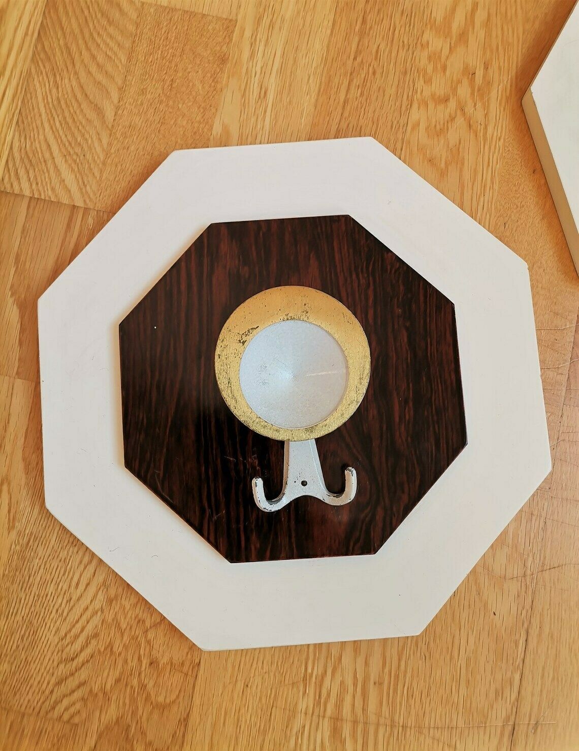 Set Of 3 Wooden Wall Hangers / Vintage Wall Hook On Octagonal Wooden Frame / Coat Rack Or Towel Rack From 80s Yugoslavia photo furniture