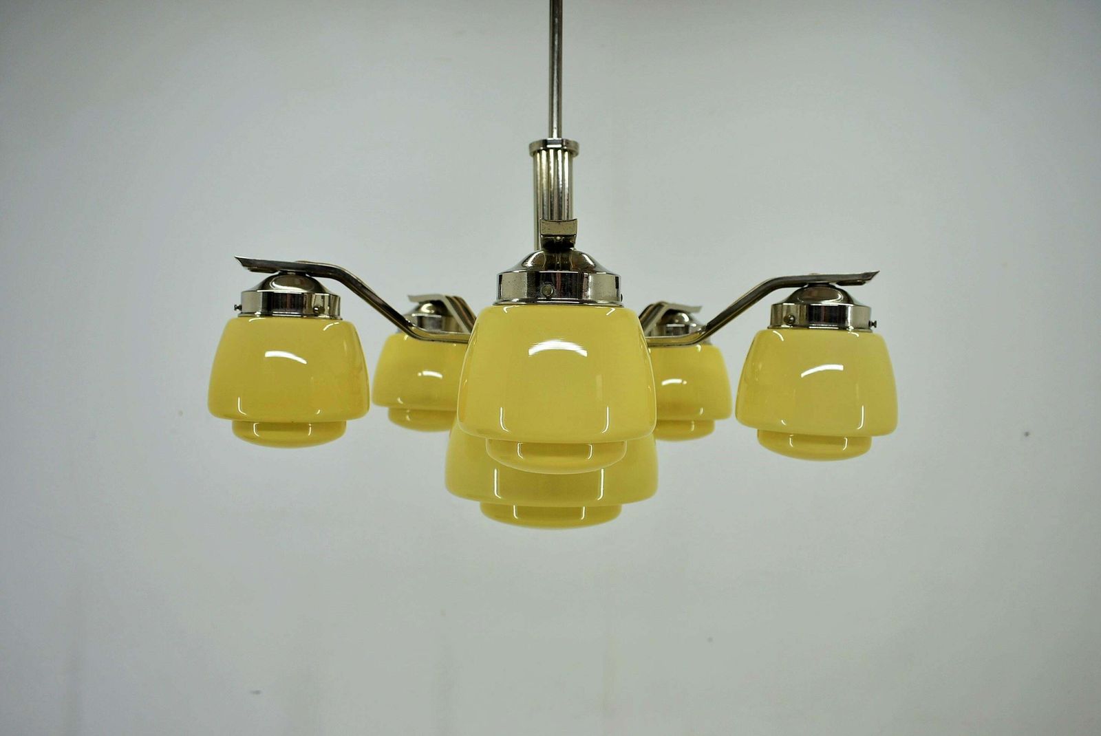 Art Deco Chrome And Glass Chandelier, 1920's photo for sale