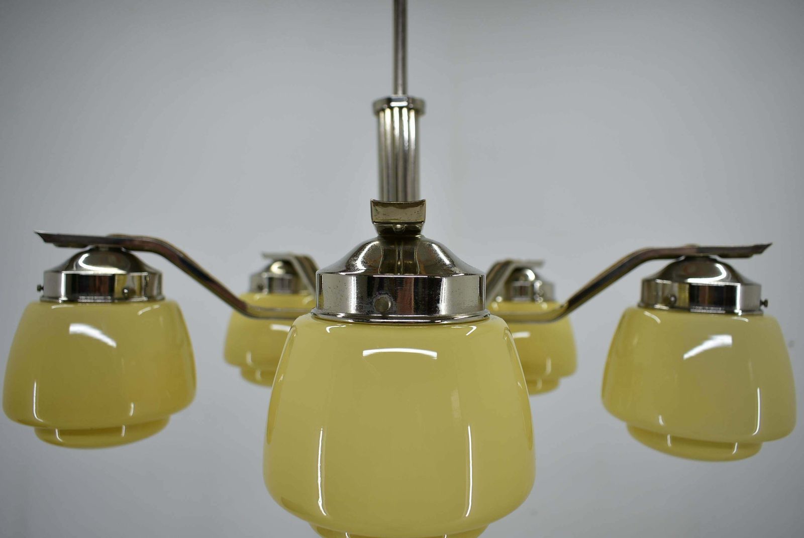 Art Deco Chrome And Glass Chandelier, 1920's photo Lighting