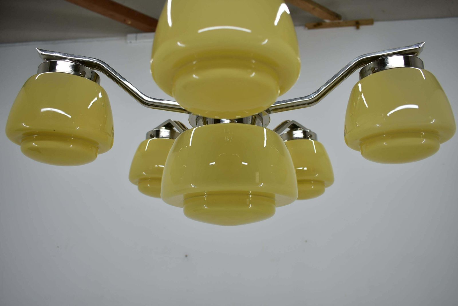 Art Deco Chrome And Glass Chandelier, 1920's photo 897.0
