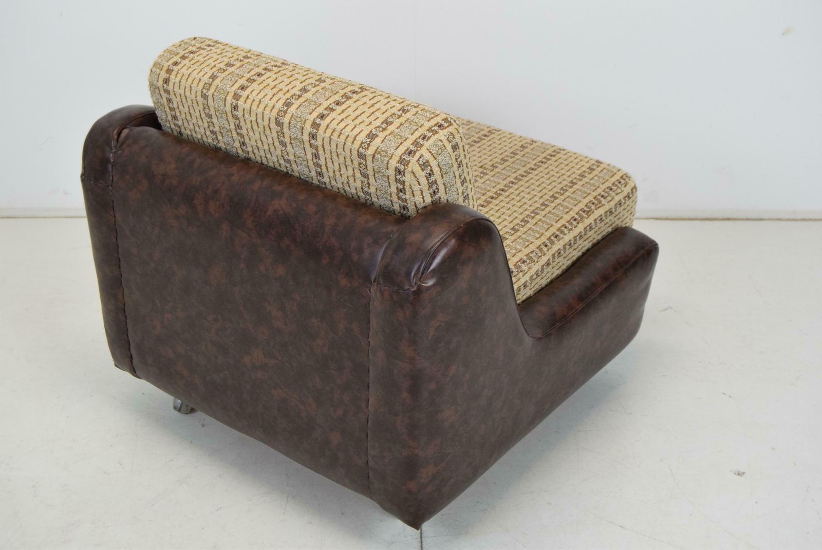 Furniture Mid Century Leatherette Armchair On The Wheels, 1970''S photo