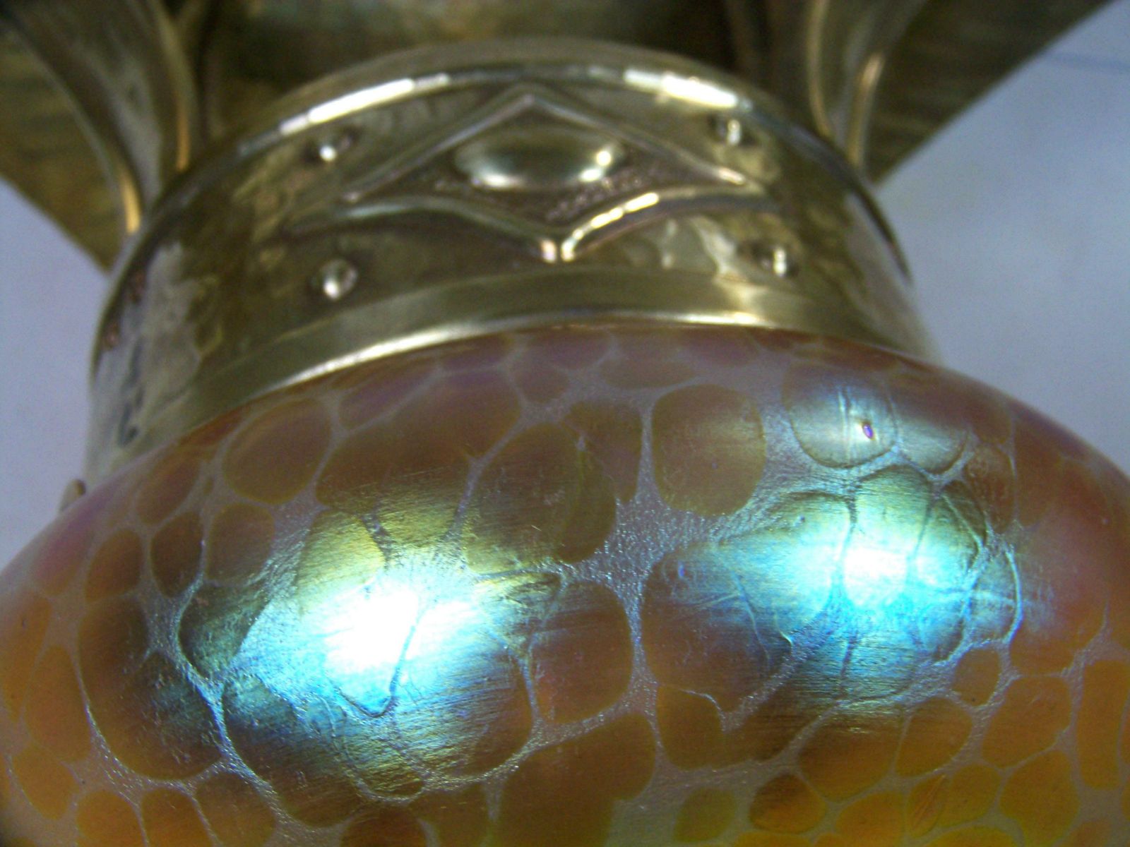 Art Nouveau Chandelier, Ceiling Lamp, With Iridescent Glass, Loetz photo Lighting