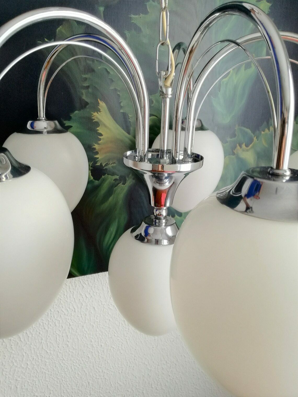 Vintage Teardrop Chandelier Glass And Metal Hanging Light  60s Italy  Mid Century Modern Chrome Pendant Light photo 320.0
