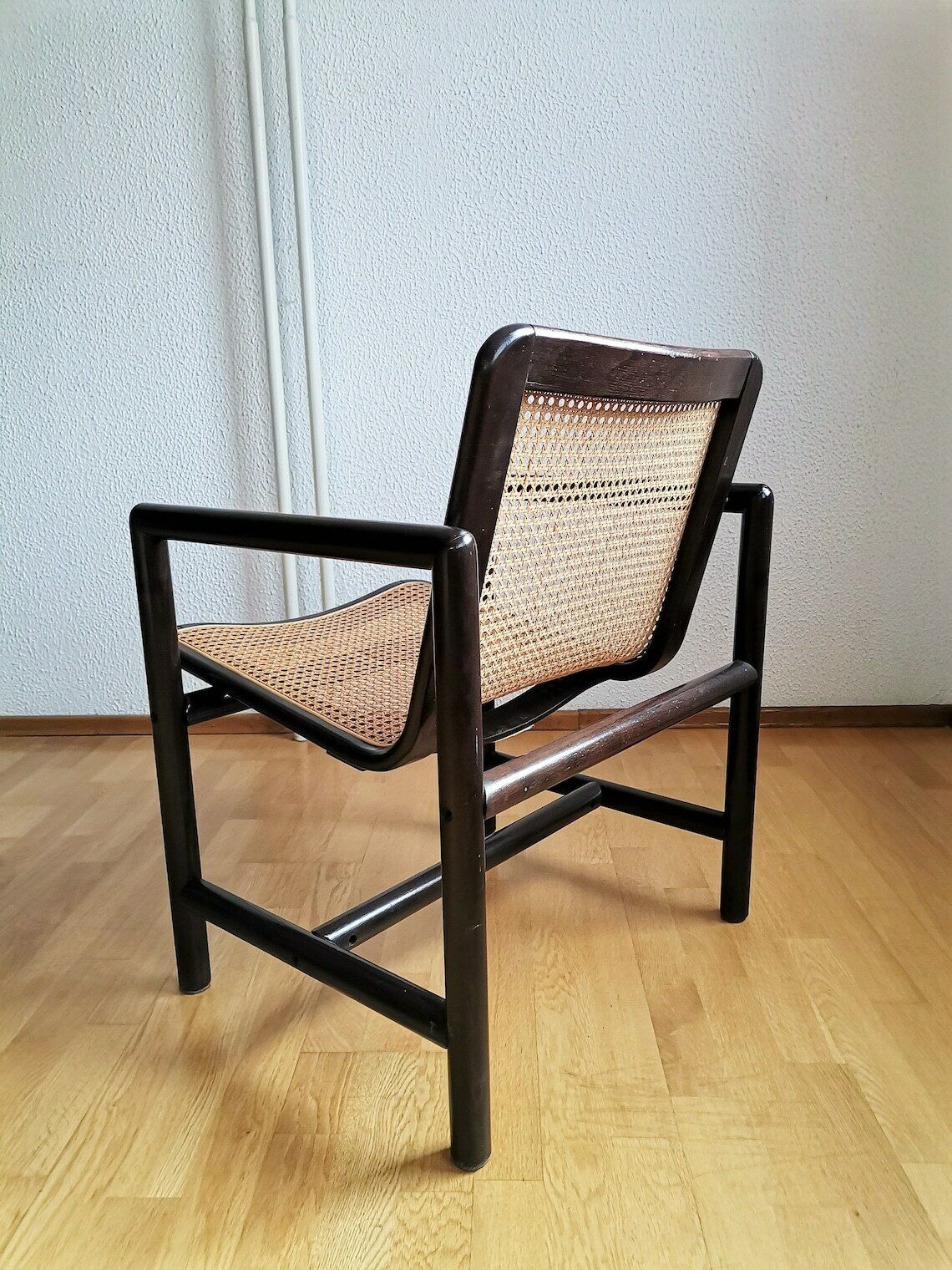Modern Cane Lounge Chair / Branko Uršič For Stol Kamnik / 1980s Yugoslavia Wood And Cane Net Armchair photo Furniture