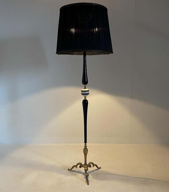 Mid Century Brass, Onyx & Ebonized Wood Floor Lamp, Italy photo furniture