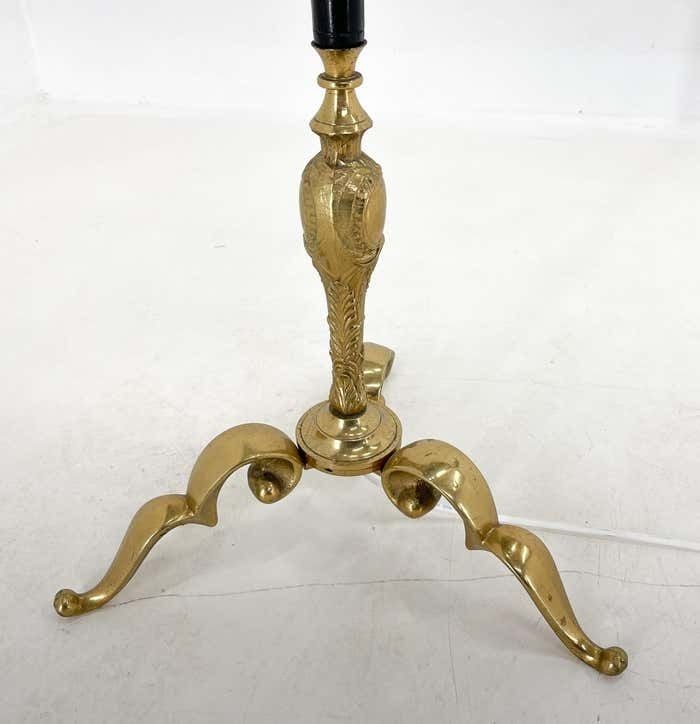 Mid Century Brass, Onyx & Ebonized Wood Floor Lamp, Italy photo for sale