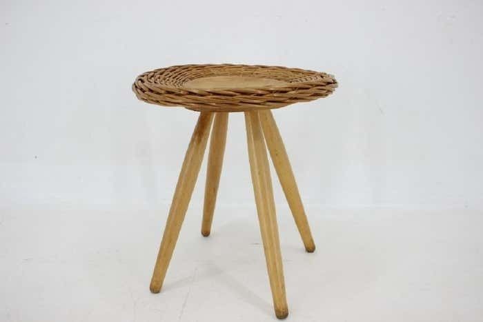 1970 Jan Kalous Beech An Rattan Side Table By Uluv, Czechoslovakia photo furniture