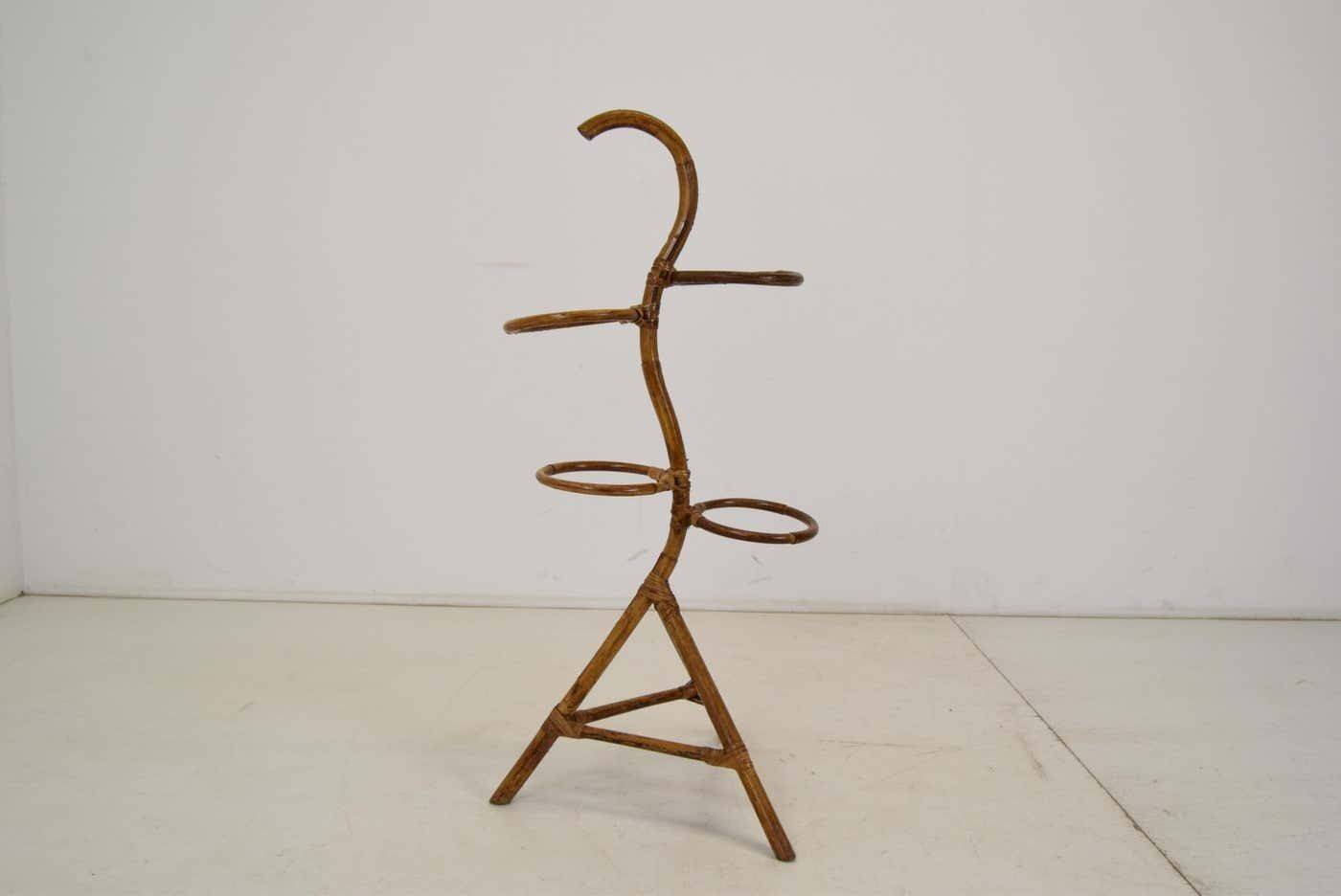 Mid Century Rattan And Bamboo Flower Stand, Bonaccina Attributed, 1950's photo furniture
