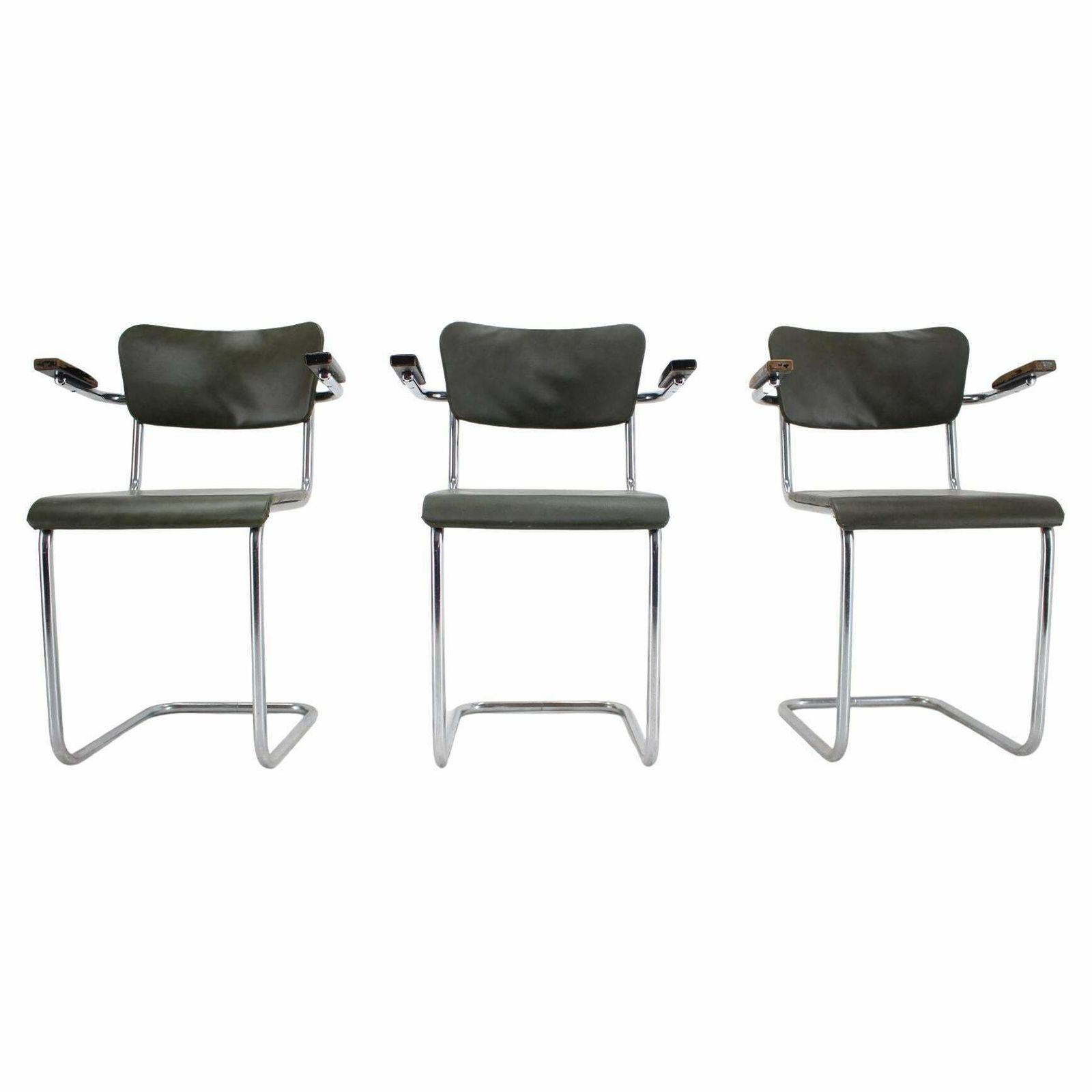 Set Of Three Bauhaus Chrome Dining Chairs By Mauser, 1940s