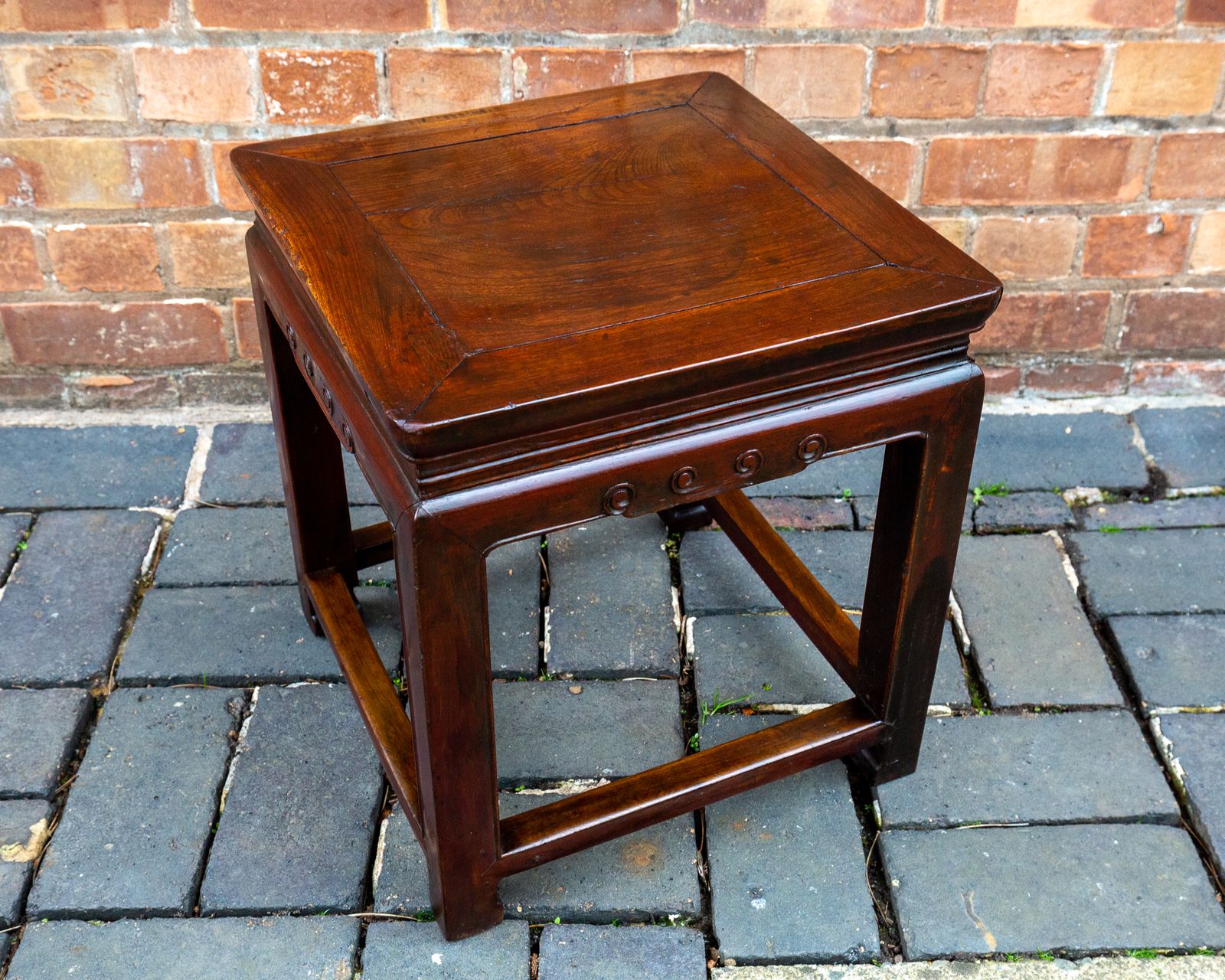 Antique Chinese Square Lamp Table Red Elm Shanxi Province 1900 Jumu Southern Elm Wood Qing Dynasty photo vintage