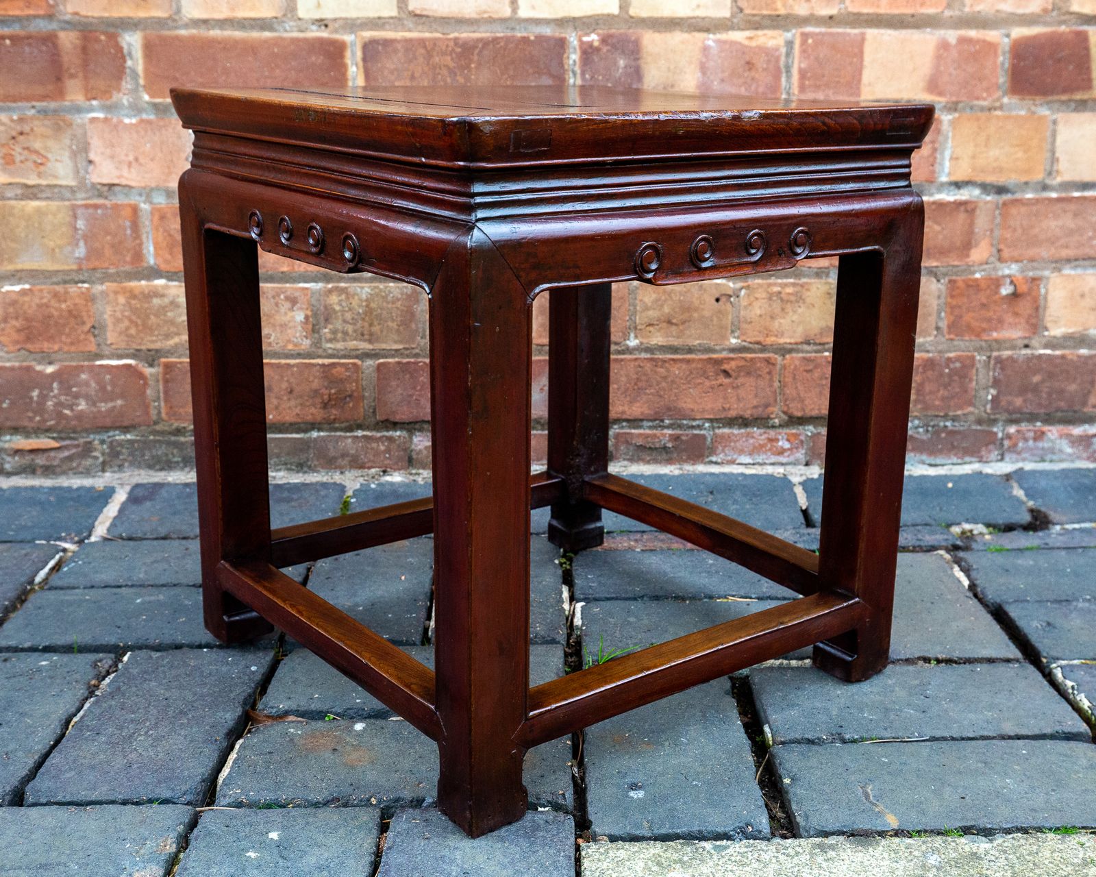 Furniture Antique Chinese Square Lamp Table Red Elm Shanxi Province 1900 Jumu Southern Elm Wood Qing Dynasty photo
