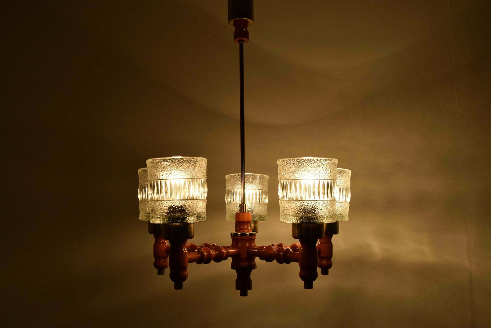 Mid Century Wood Chandelier By Instala Jilove U Decina, 1960''S photo for sale