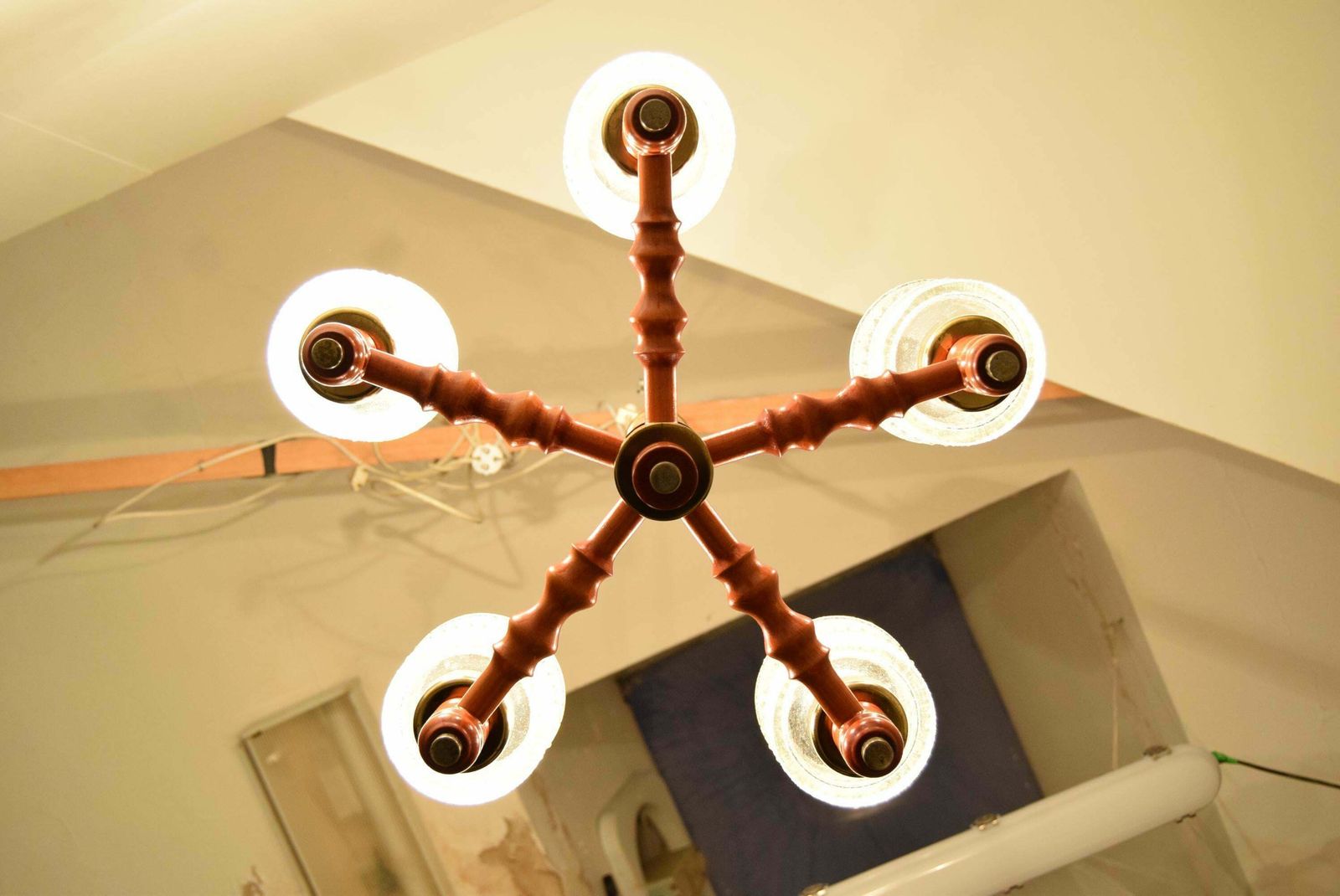 Lighting Mid Century Wood Chandelier By Instala Jilove U Decina, 1960''S photo