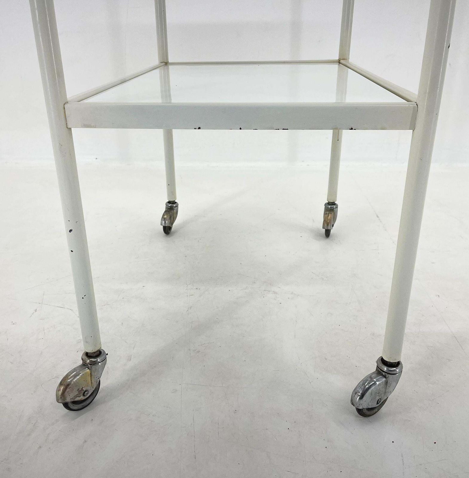 1950''S Hospital Table / Trolley On Wheels With Opaxite Glass photo vintage
