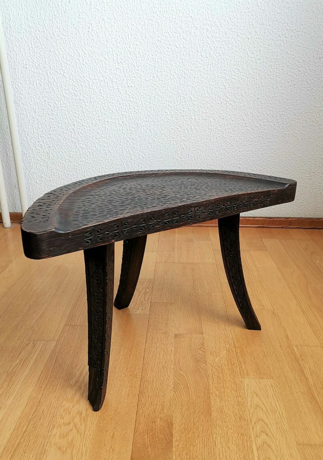 Italian Tripod Stool Attributed To Ettore Zaccari / Mid Century Modern Italy / Hand Carved / 50s Wooden Low Stool photo furniture