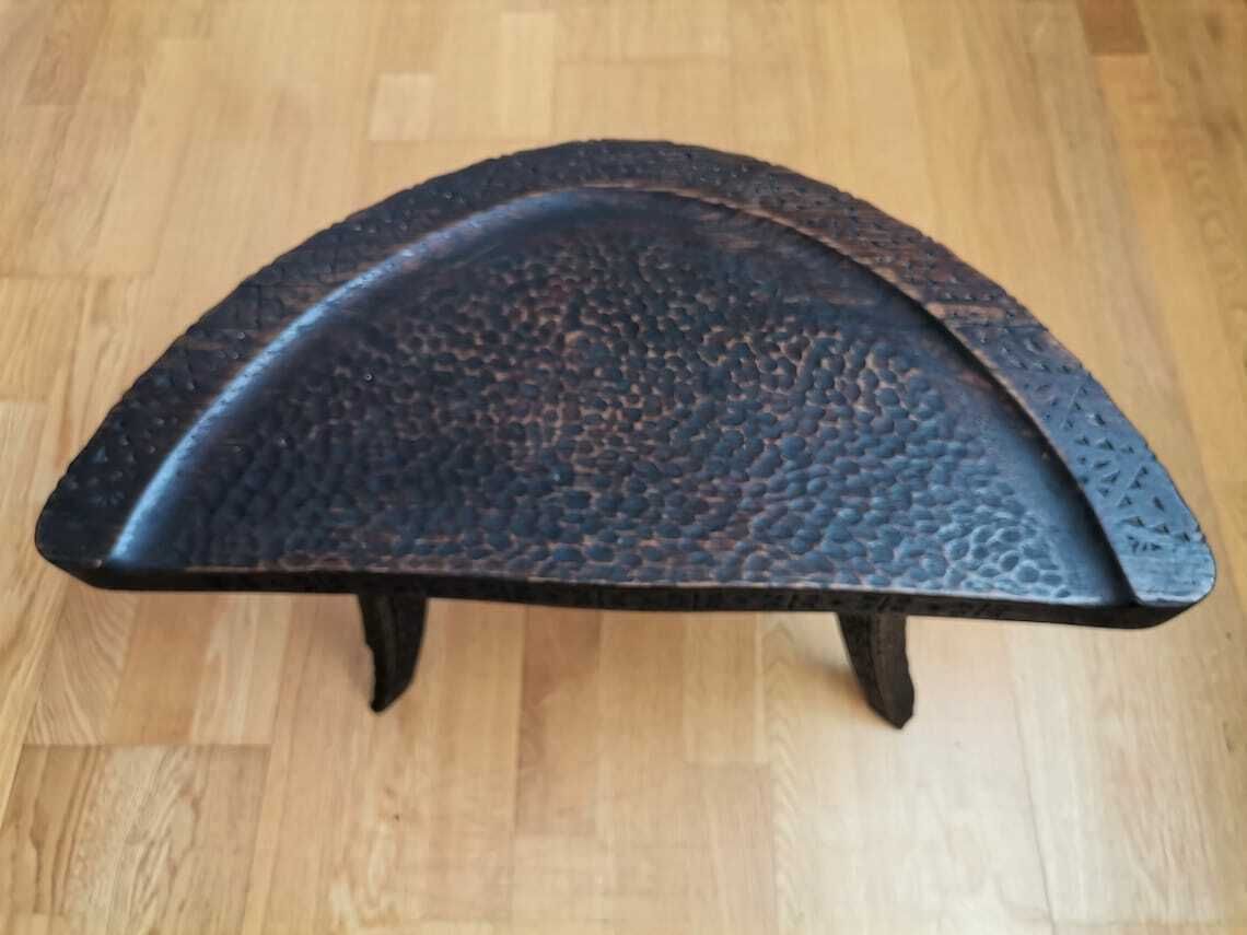 Italian Tripod Stool Attributed To Ettore Zaccari / Mid Century Modern Italy / Hand Carved / 50s Wooden Low Stool photo Furniture