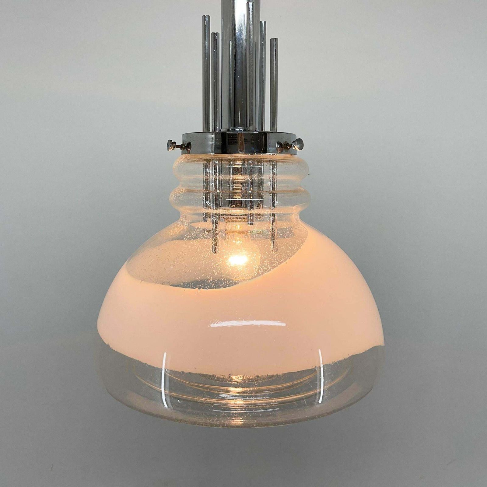 1960''S Murano Glass & Chrome Pendant By Mazzega In Carlo Nason Style, Italy photo for sale