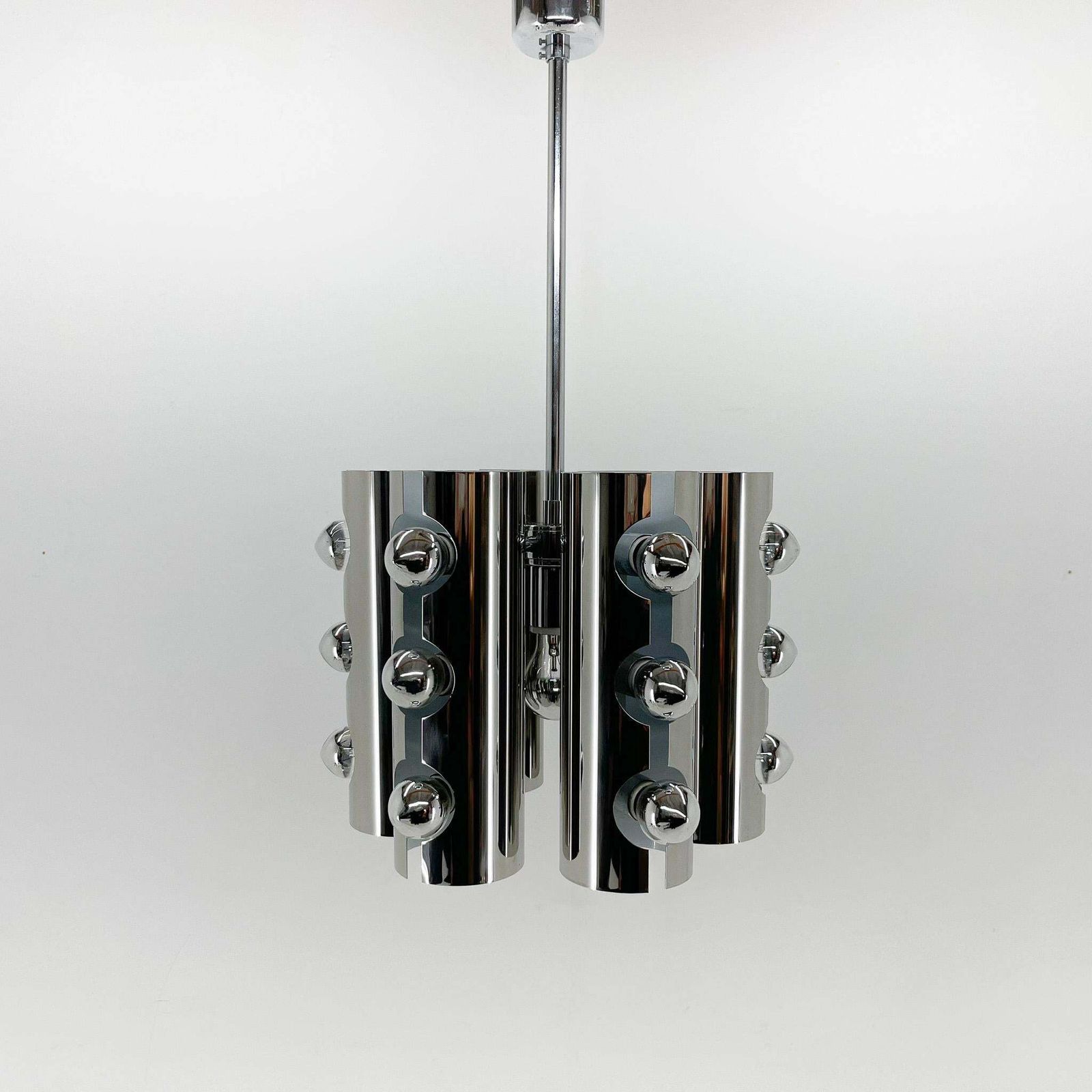 1960''S Italian Chrom Chandelier In Style Of Gaetano Sciolari photo Lighting