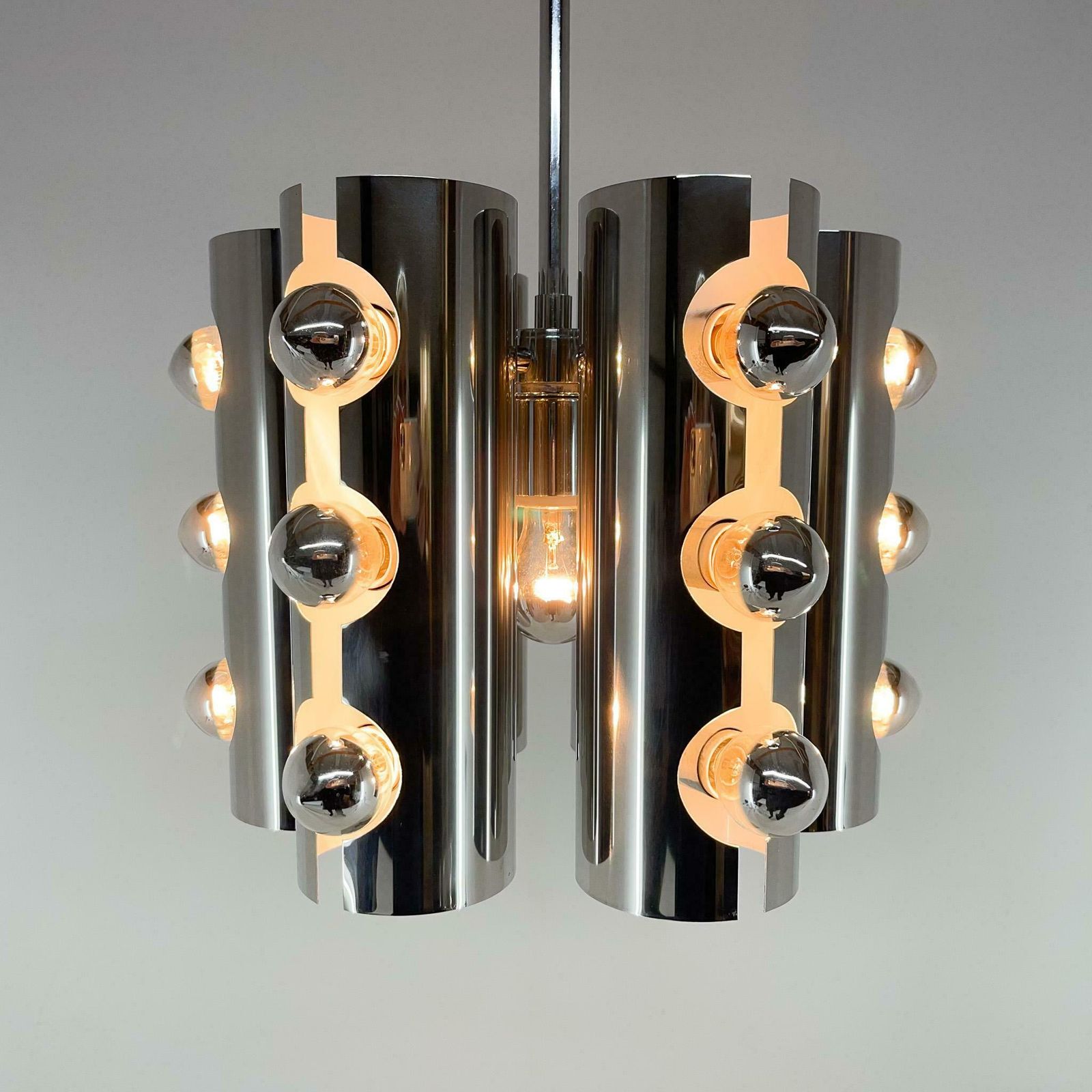 1960''S Italian Chrom Chandelier In Style Of Gaetano Sciolari photo vinterior