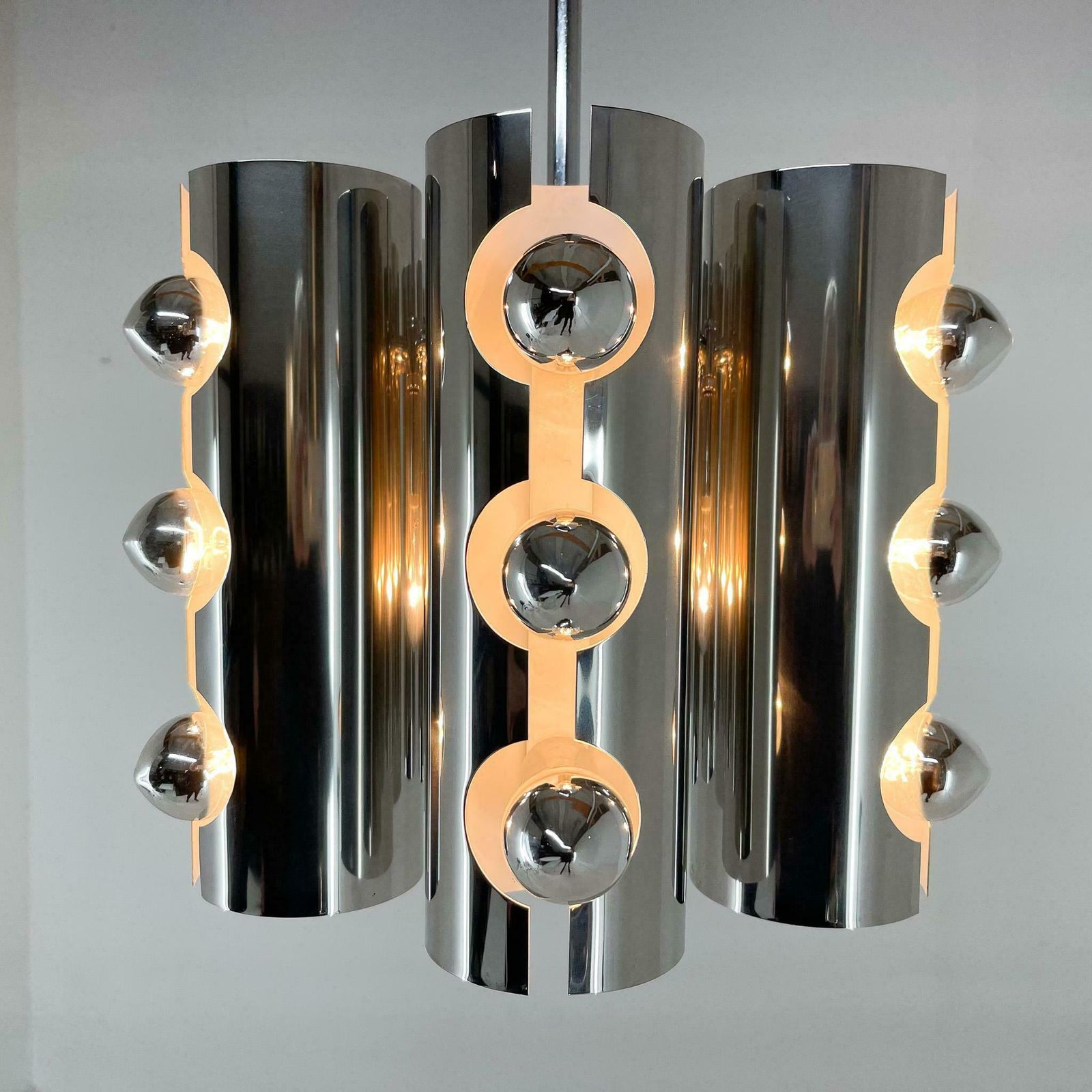 1960''S Italian Chrom Chandelier In Style Of Gaetano Sciolari photo vintage