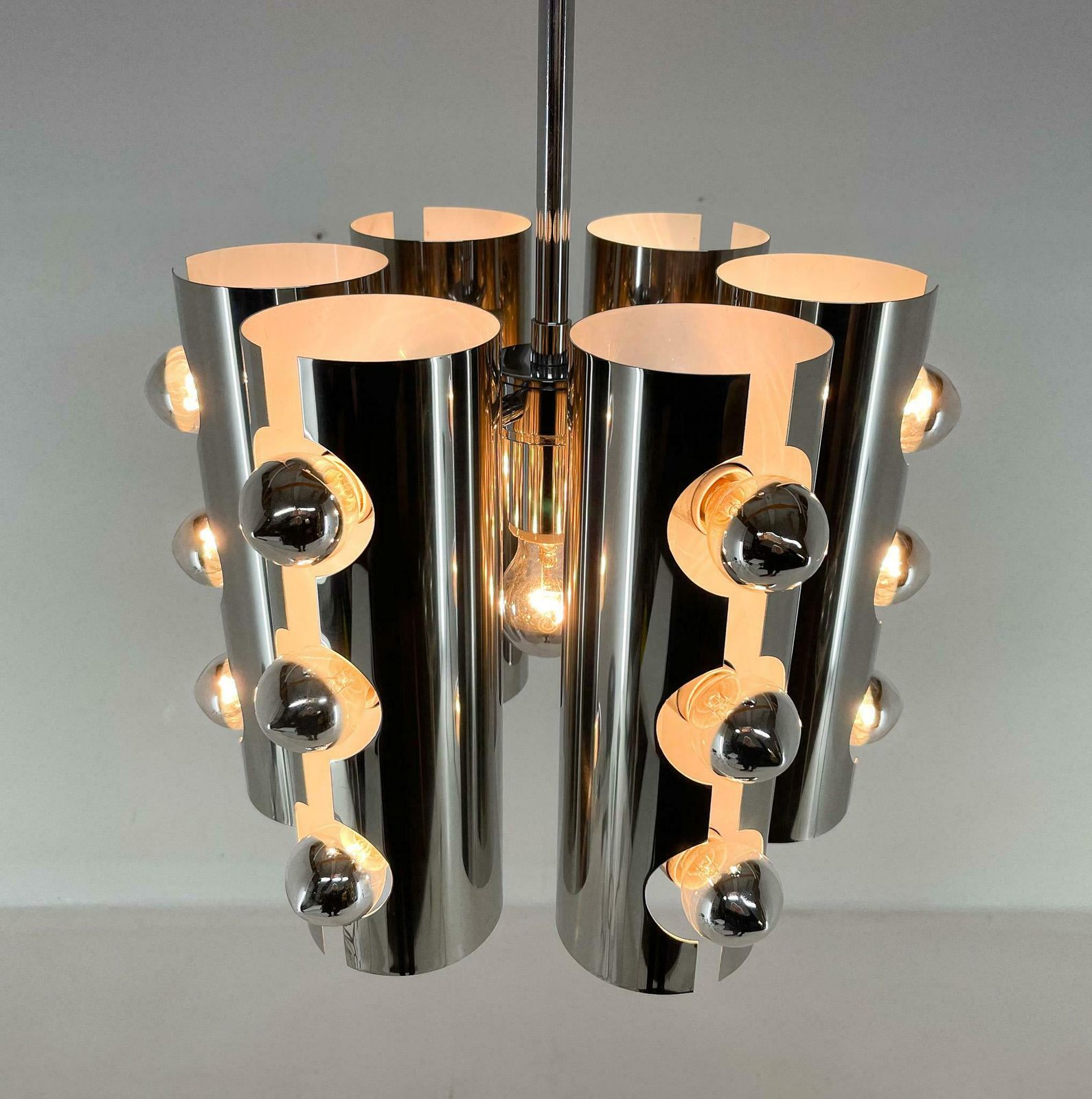 2267.0 1960''S Italian Chrom Chandelier In Style Of Gaetano Sciolari photo