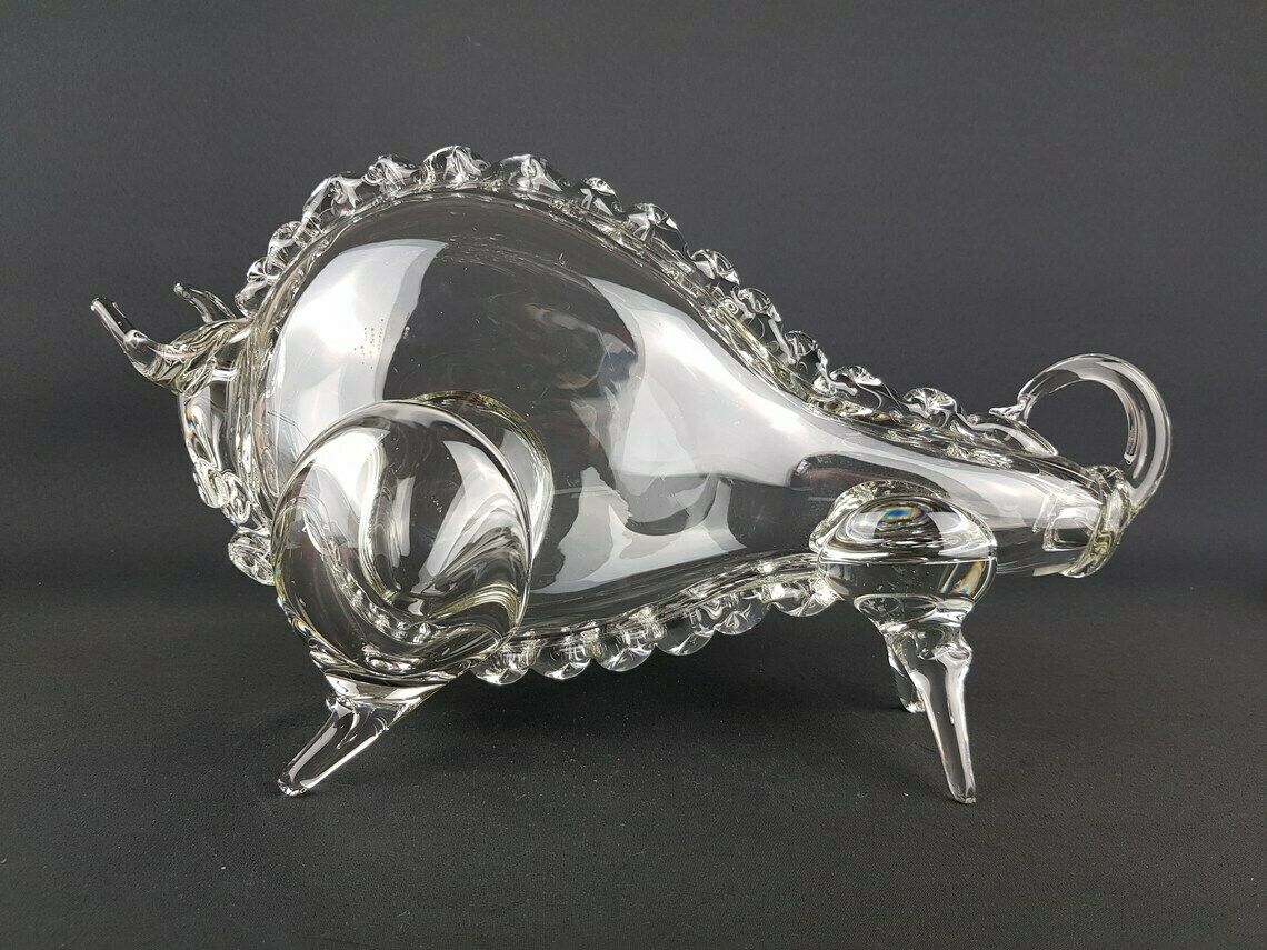 Rare Large Vintage Clear Hemah Glass Taurus Bull Russian Art Sculpture 1960s 1970s photo furniture