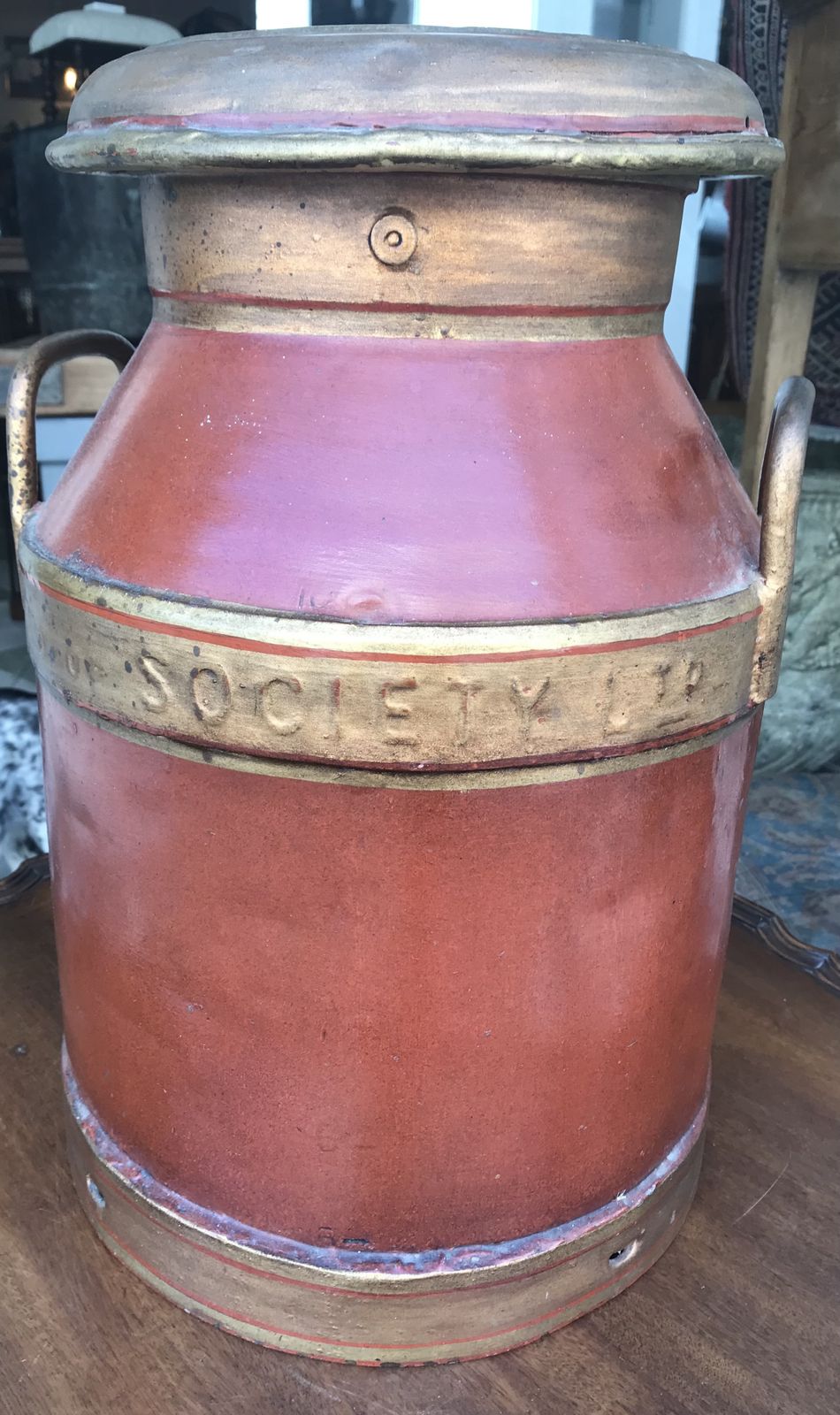 Antique Painted London Co Op Society Brass Milk Churn photo vinterior