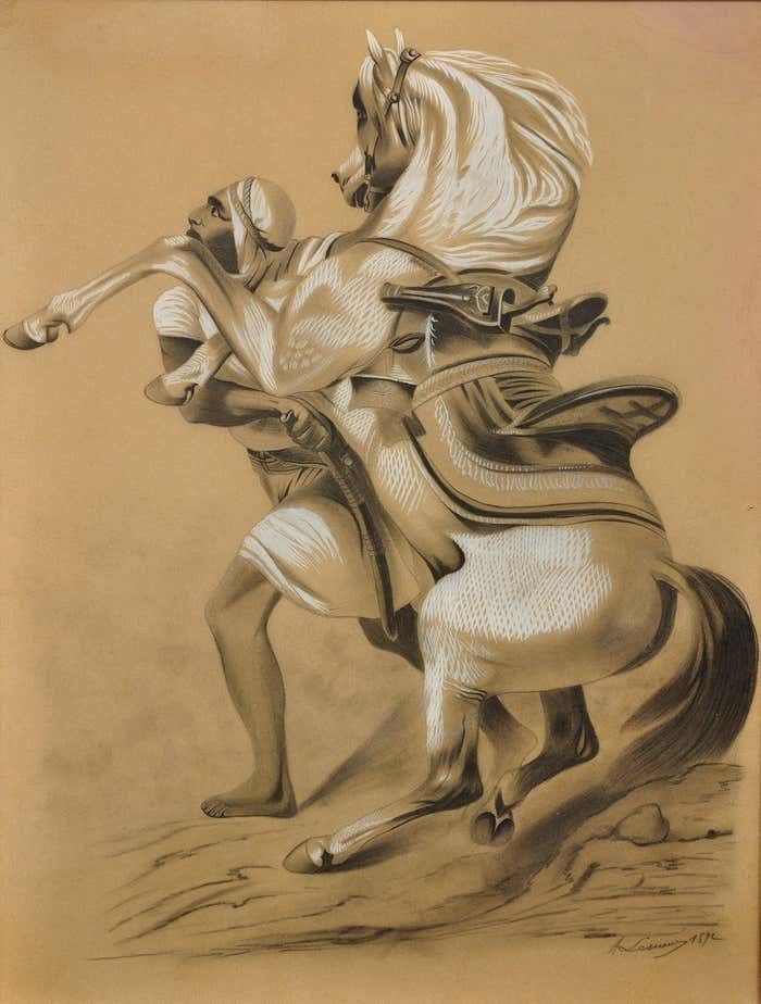 French 19ème Siècle Orientalism. A Leseuer Orientalist. Les Mille Et Une Nuits – One Thousand And One Nights, 1892. Arabian Nights. Framed Drawing. photo furniture