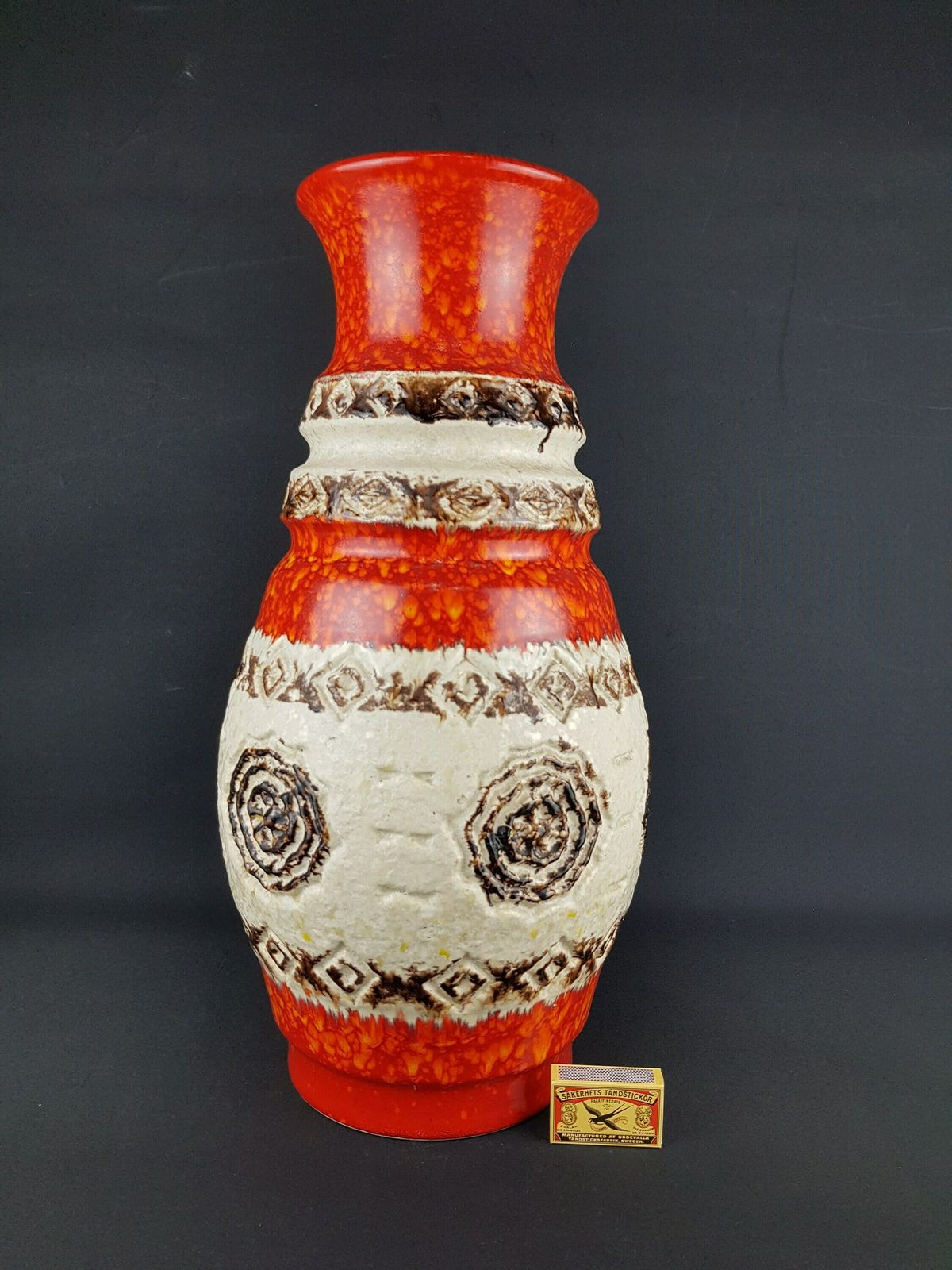 Xxl Vintage Ubelacker (ü) Keramik Fat Lava Beige Red And Orange Floor Vase 1401/50 West German Pottery 1960s 1970s photo furniture